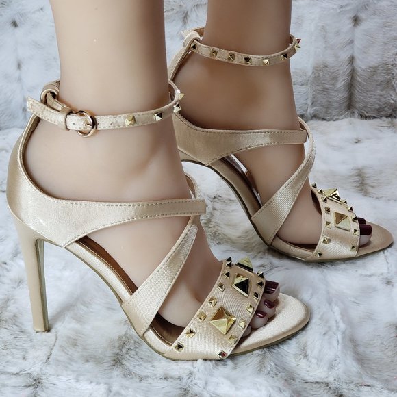 Red Cherry Gold Cross Strap 4.5" Stiletto High Heel Shoes Sizes Varies - Picture 3 of 9